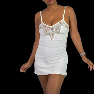 Vintage Victorias Secret Chemise Slip White 90s Y2K Mini Gold Label Nightie XS